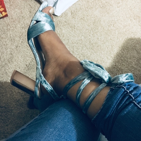 ASOS HONEYMOON Wide Fit Velvet Tie Leg Sandals - Picture 8 of 8